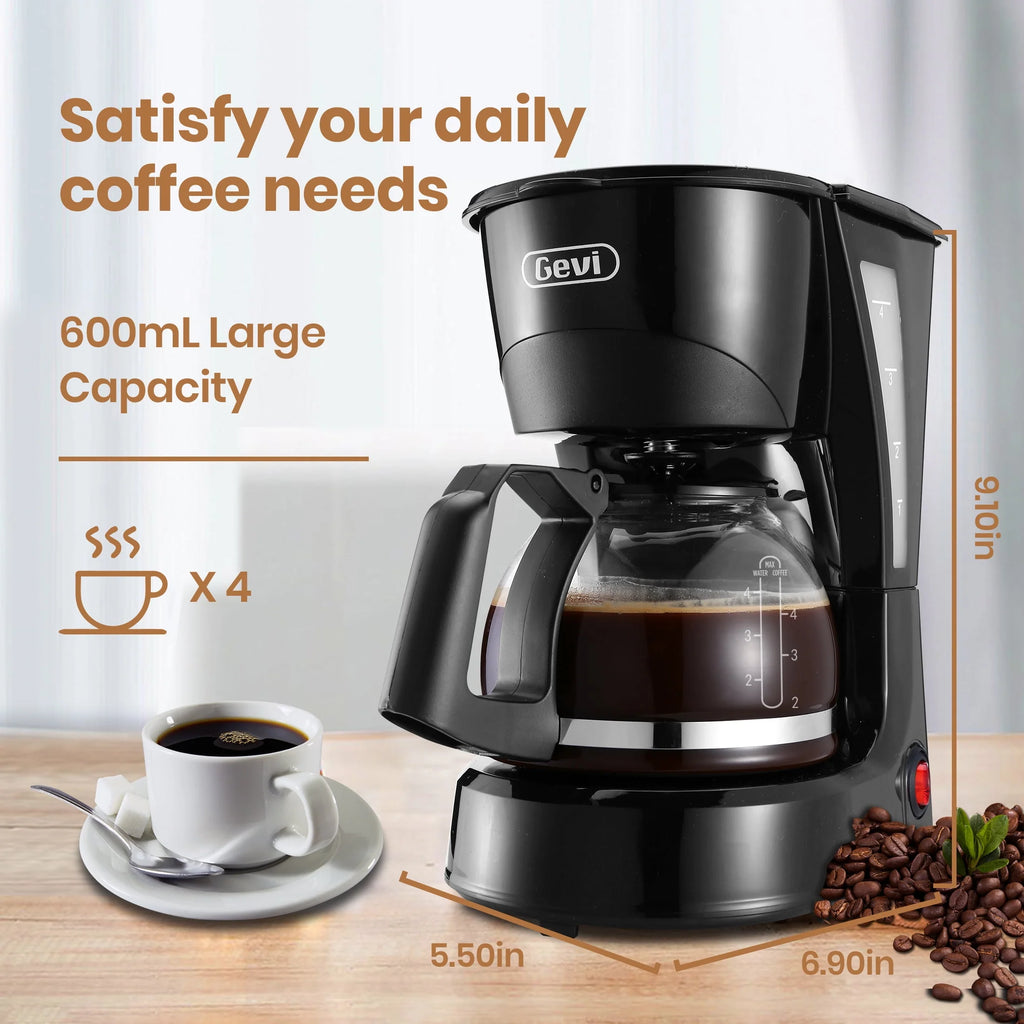 4 Cup Drip Coffee Maker with Reusable Filter, Black E605365