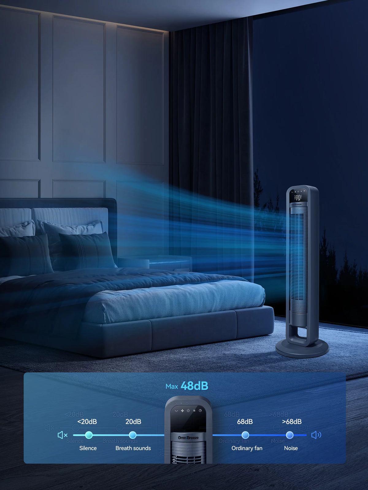 38 Tower Fan, 90 Oscillating Fan, Gray V171