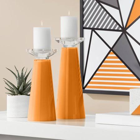 Glass Pillar Candle Holders Set of 2 B331