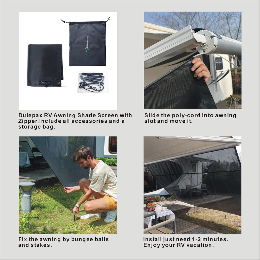 RV Awning Shade Screen with Zipper 8'X16'3'' N677