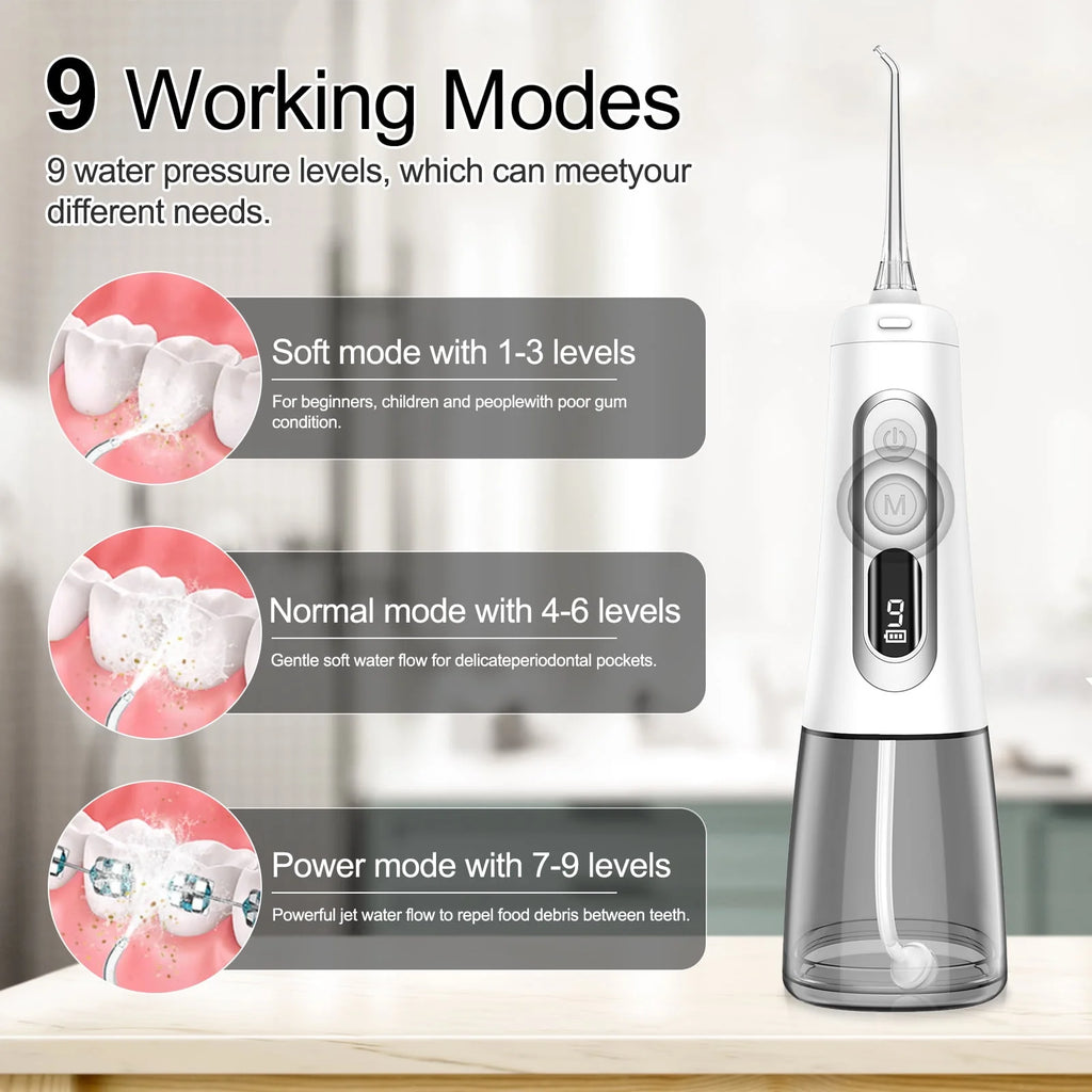 Cordless Water Flosser 300ML 9 Modes 5 Jet Tips IPX7 Waterproof N783