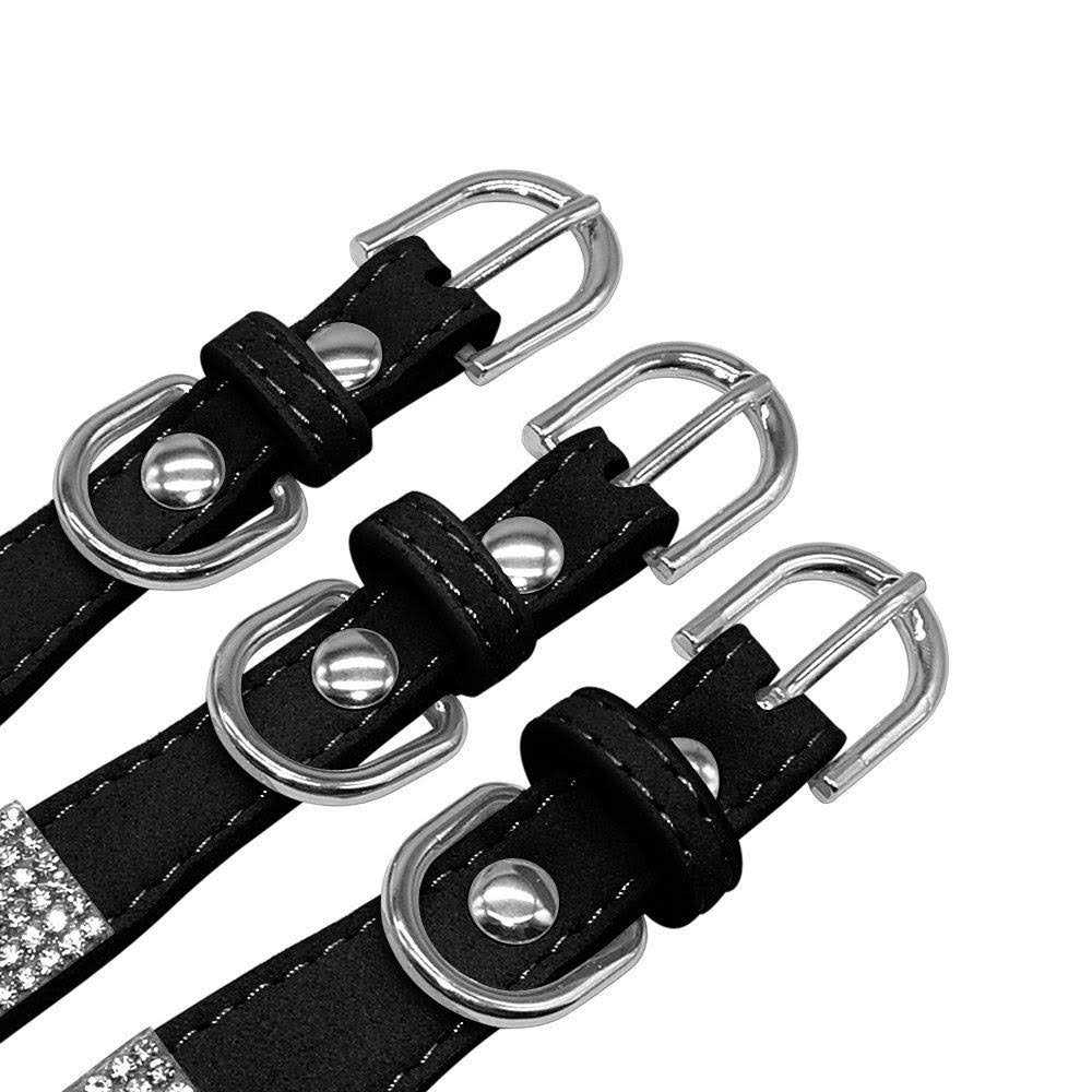 Rhinestone Soft Suede Leather Dog Collar Q156871