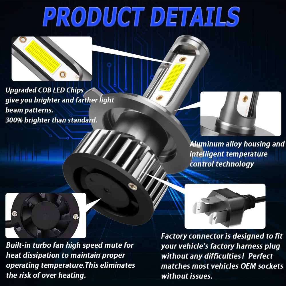 H4/9003/HB2 LED Bulb 6500K Cool White IP68 Waterproof Pack of 2 P314315