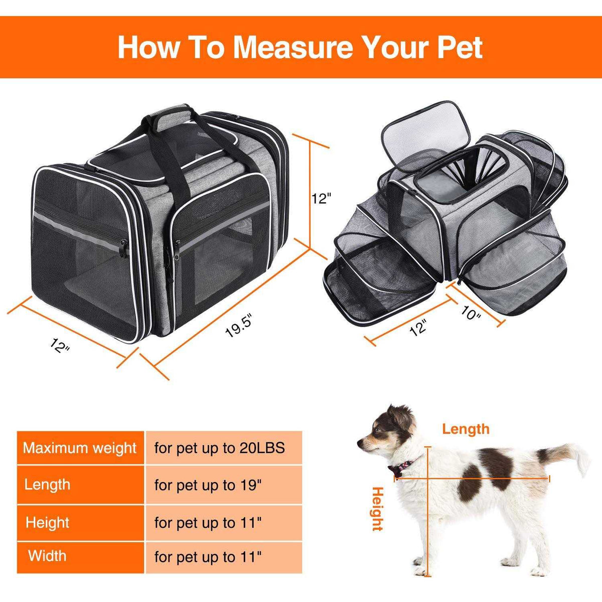 Soft Sided Pet Carrier 4 Expandable Collapsible V230315