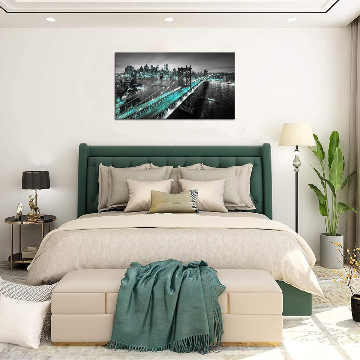 3 Piece Black White and Teal Cityscape Canvas Prints 20x36 X639108