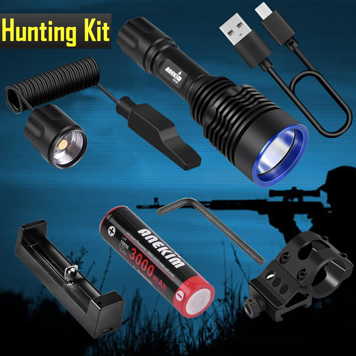 Green Tactical Flashlight Rechargeable Picatinny Mount O2617