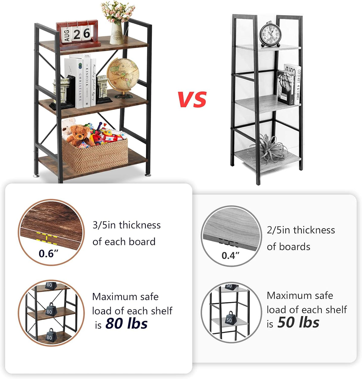 3 Tier Rustic Wood and Metal Bookshelf R747149