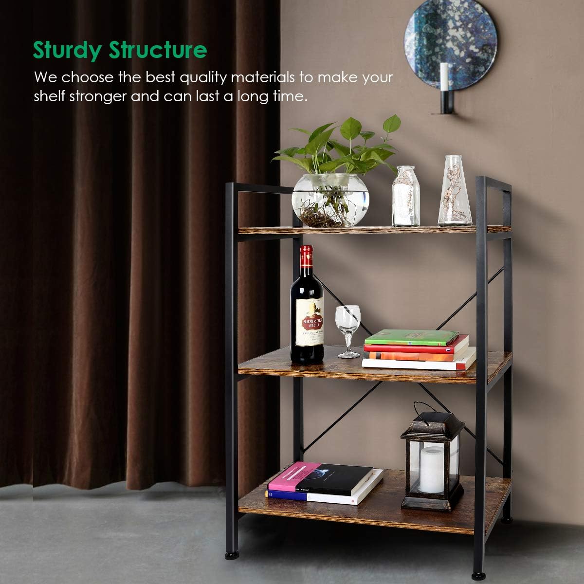 3-Tier Wood and Metal Bookshelf L535