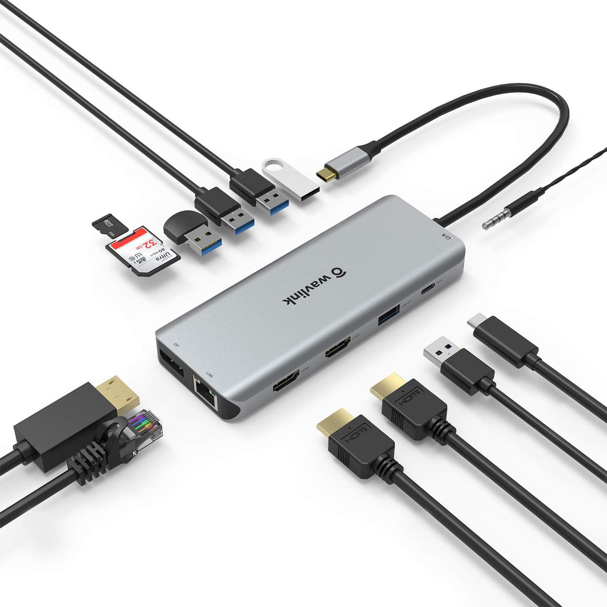 USB C Hub 13-in-1 Triple Display Docking Station with HDMI Ethernet USB SD Card Reader Audio Jack O81786