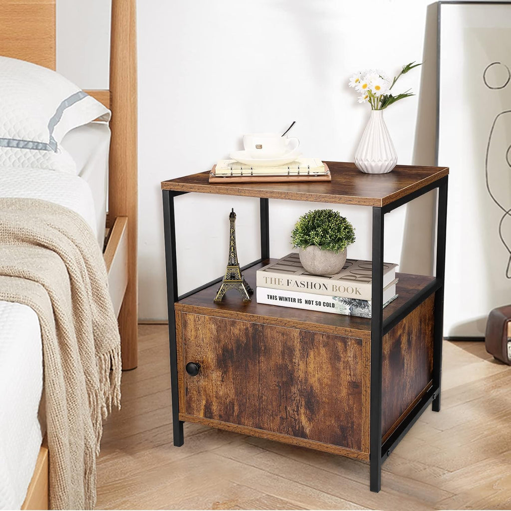 White 3 Shelf End Table with Storage E393