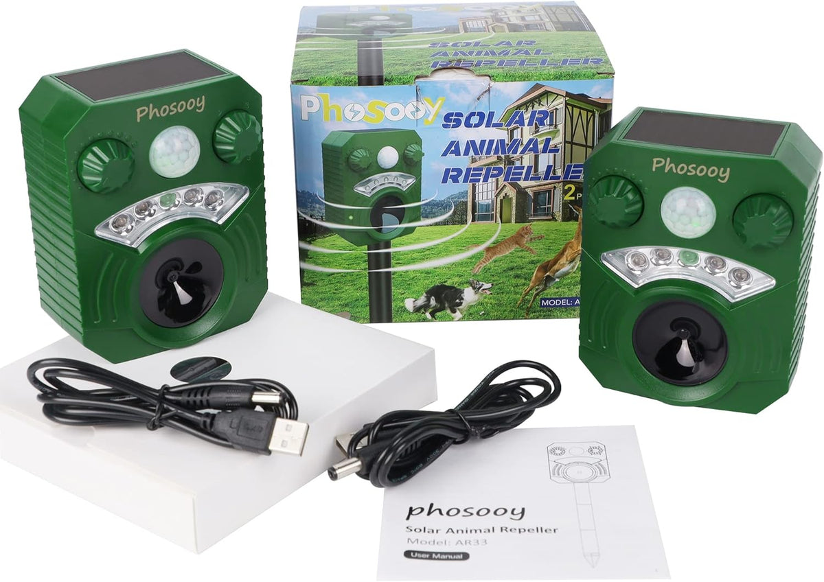 Waterproof Solar Ultrasonic Animal Repeller with Motion Activated LED Flashing Lights N2578