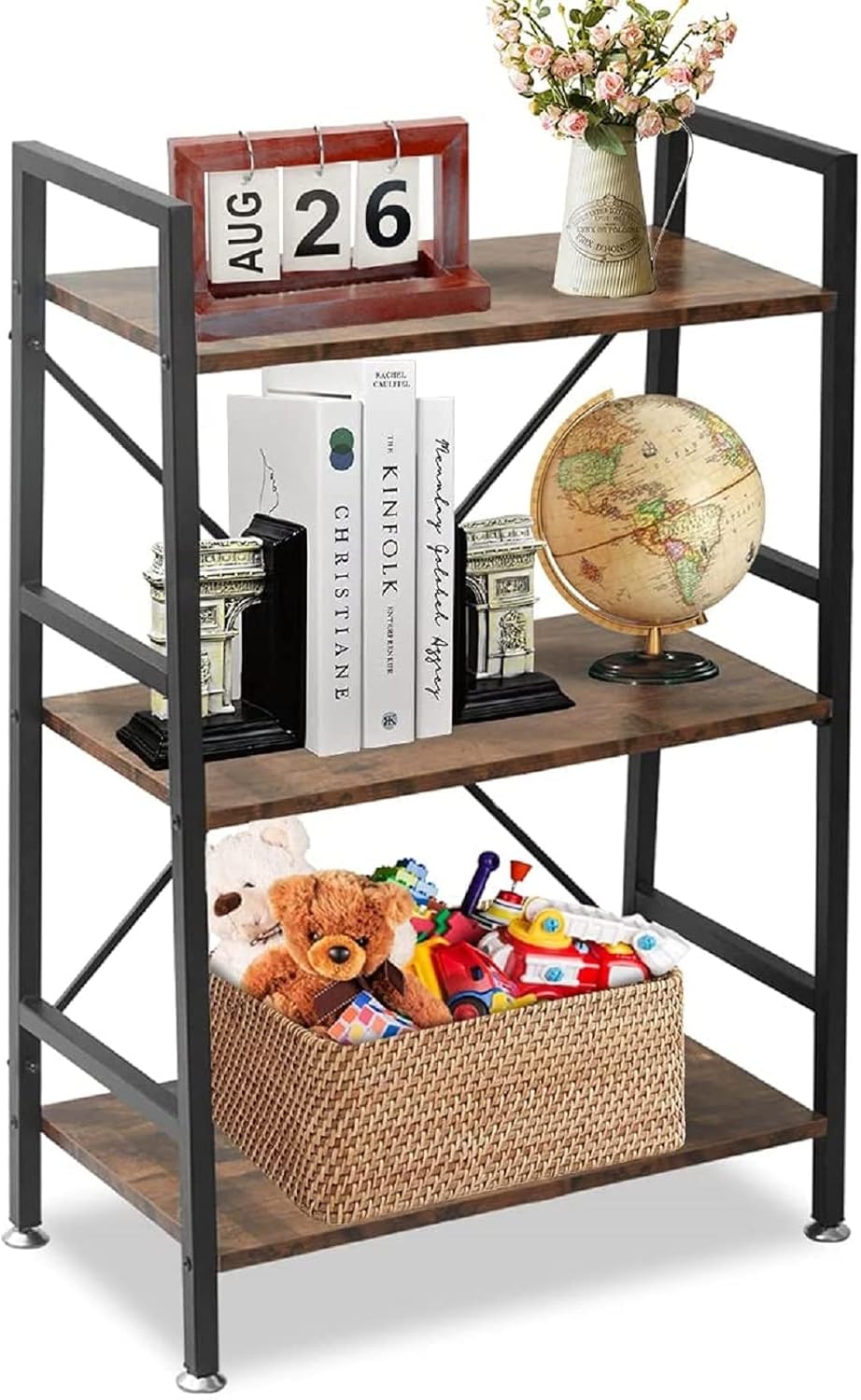 3 Tier Rustic Wood and Metal Bookshelf R747149