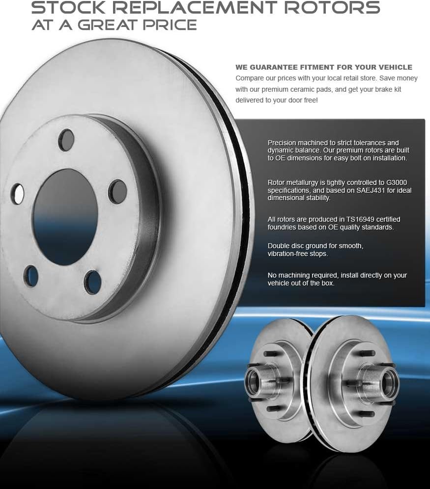 281 mm 5 Lug Brake Disc Rotors + Ceramic Brake Pads + Clips A803638