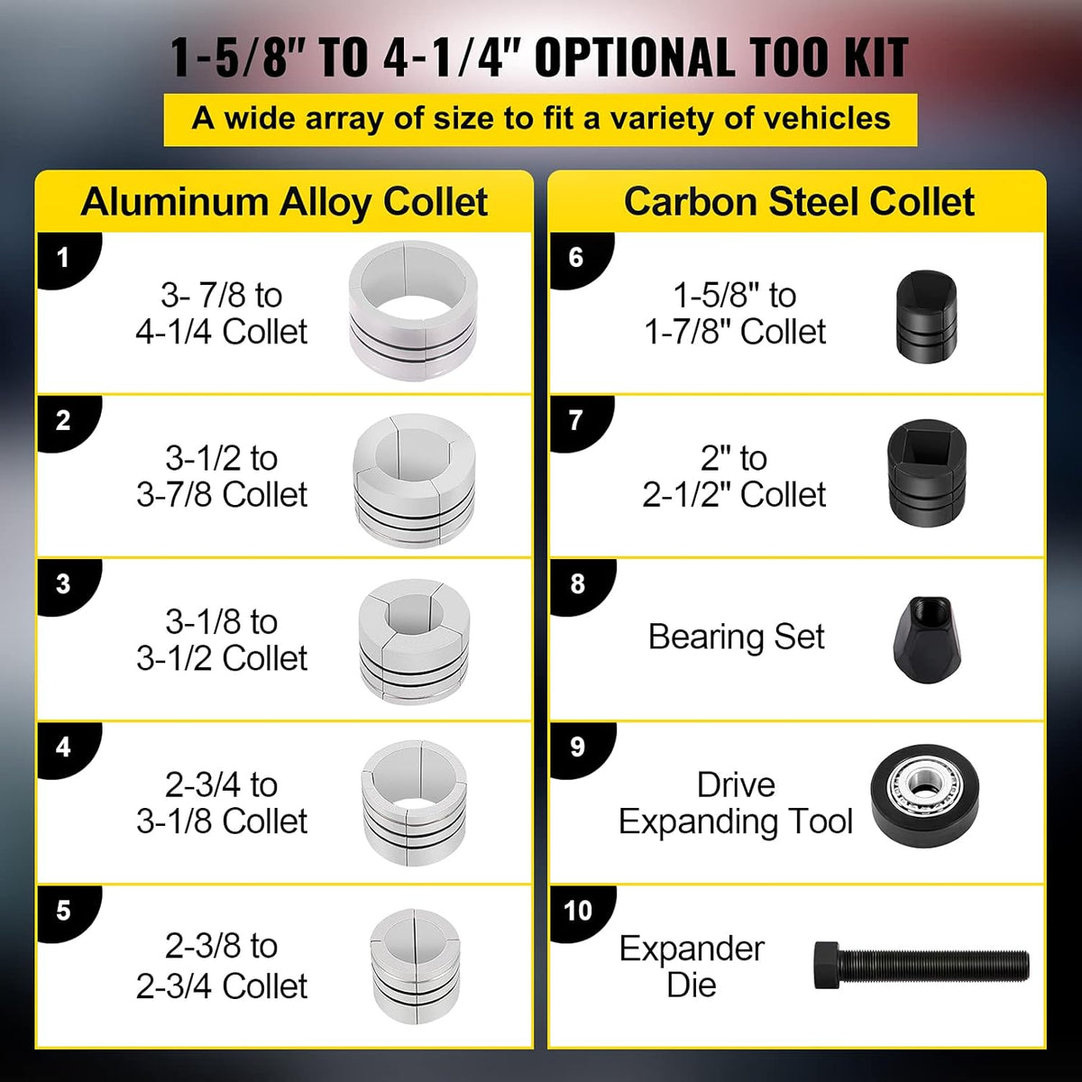 Pipe Stretcher Kit 1-5/8 to 4-1/4, 7 Pcs Pipe Expander I413