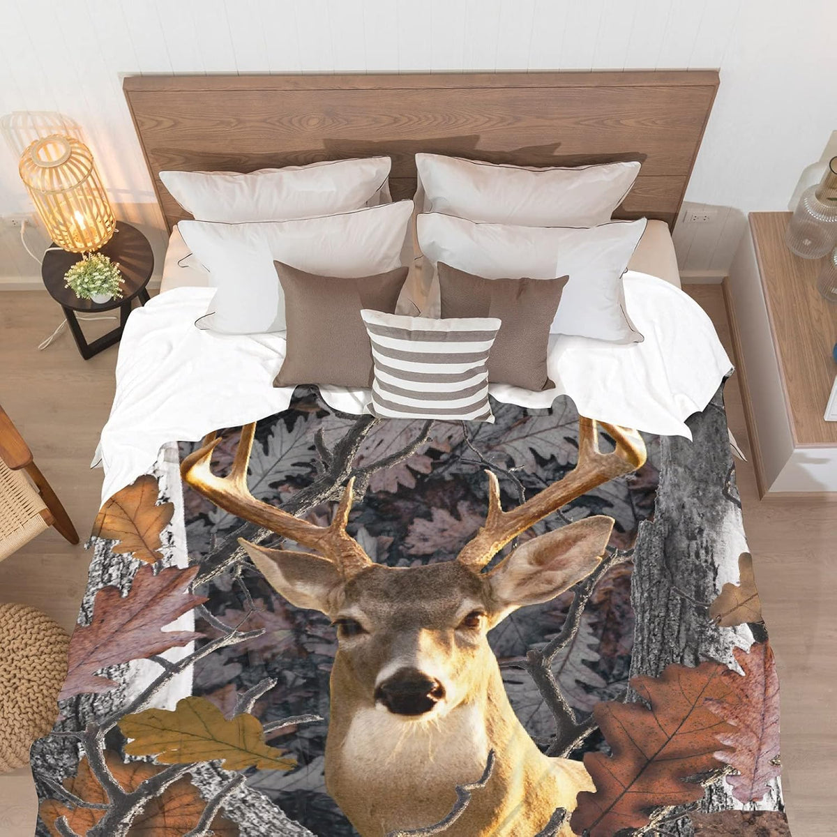 Camo Buck Deer Forest Flannel Blanket 80x60 B24754