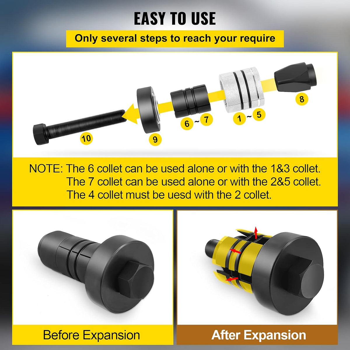 Pipe Stretcher Kit 1-5/8 to 4-1/4, 7 Pcs Pipe Expander I413