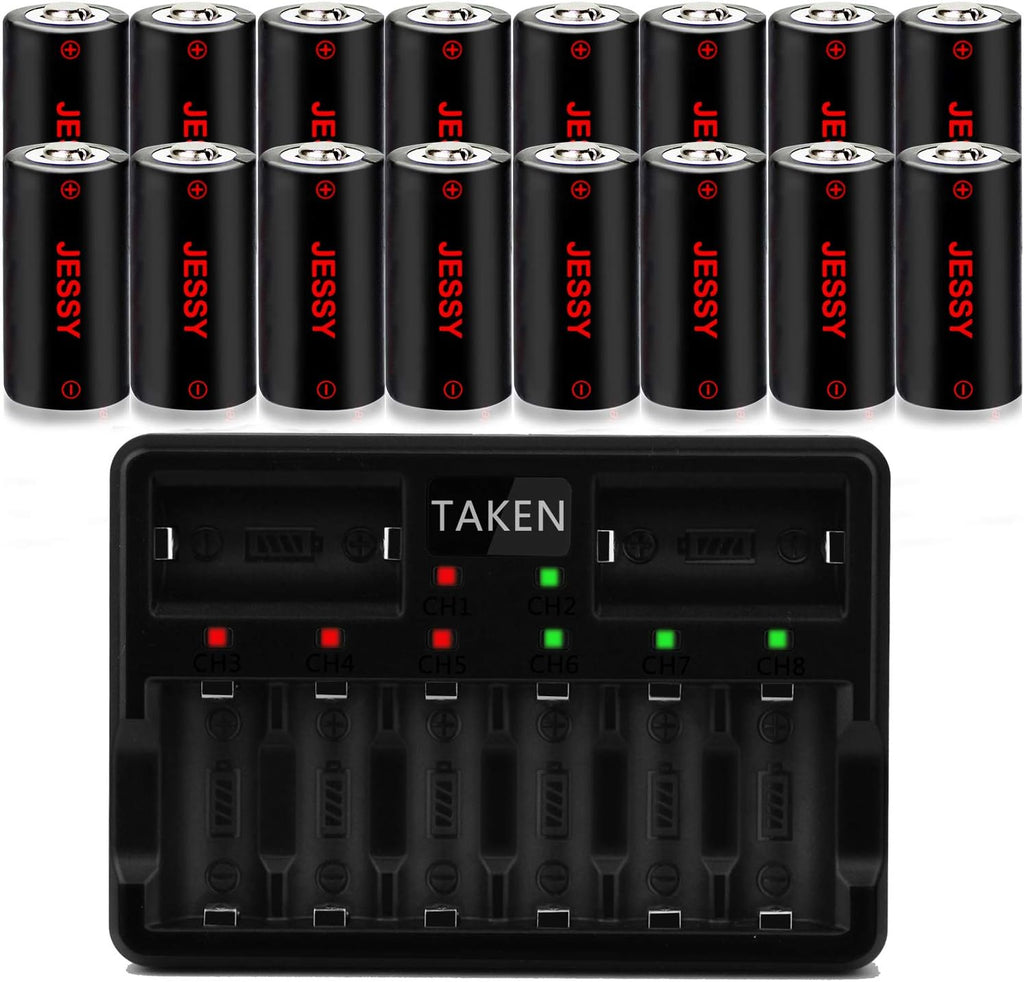 CR123A Rechargeable Lithium Batteries 16 Pack with Charger H24170