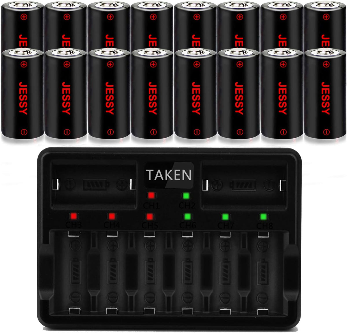 CR123A Rechargeable Lithium Batteries 16 Pack with Charger H24170