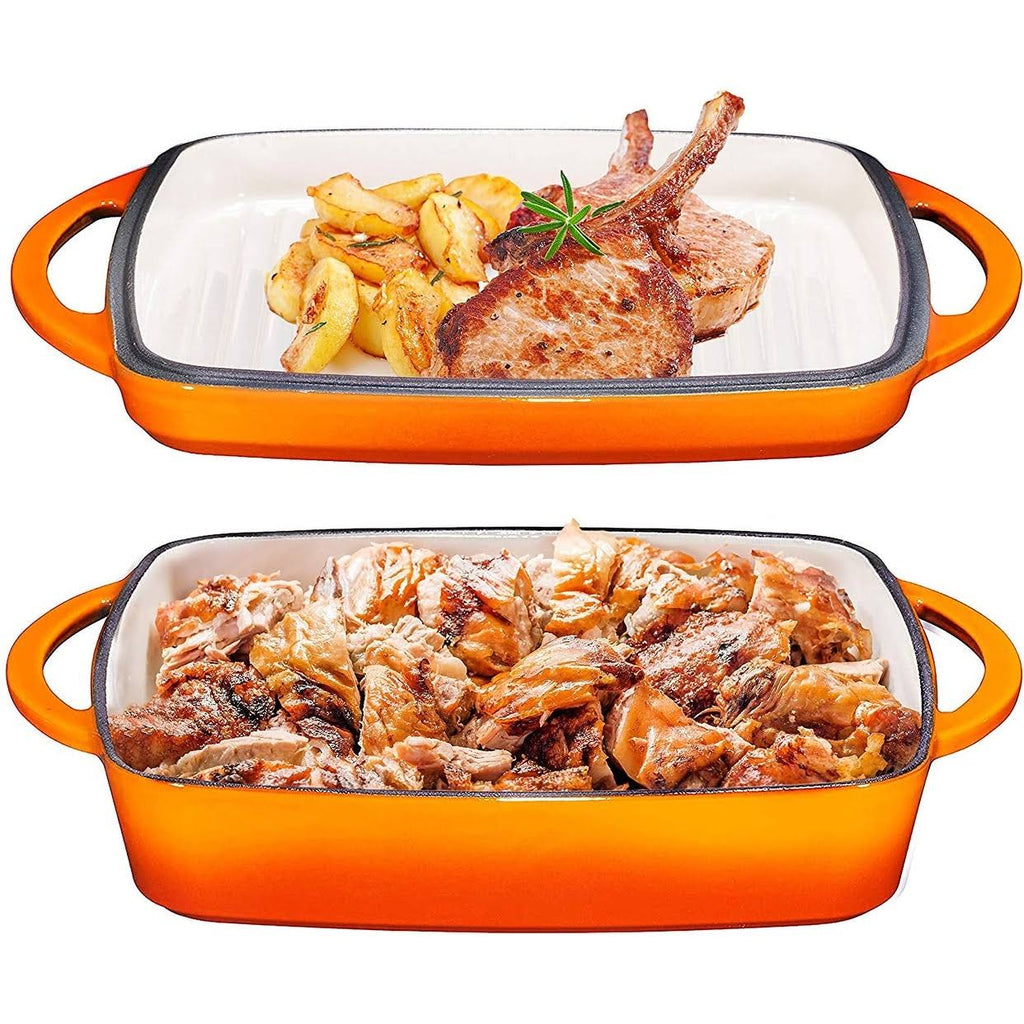 Enameled Cast Iron 11 inch Square Casserole Baking Pan with Griddle Lid Y926