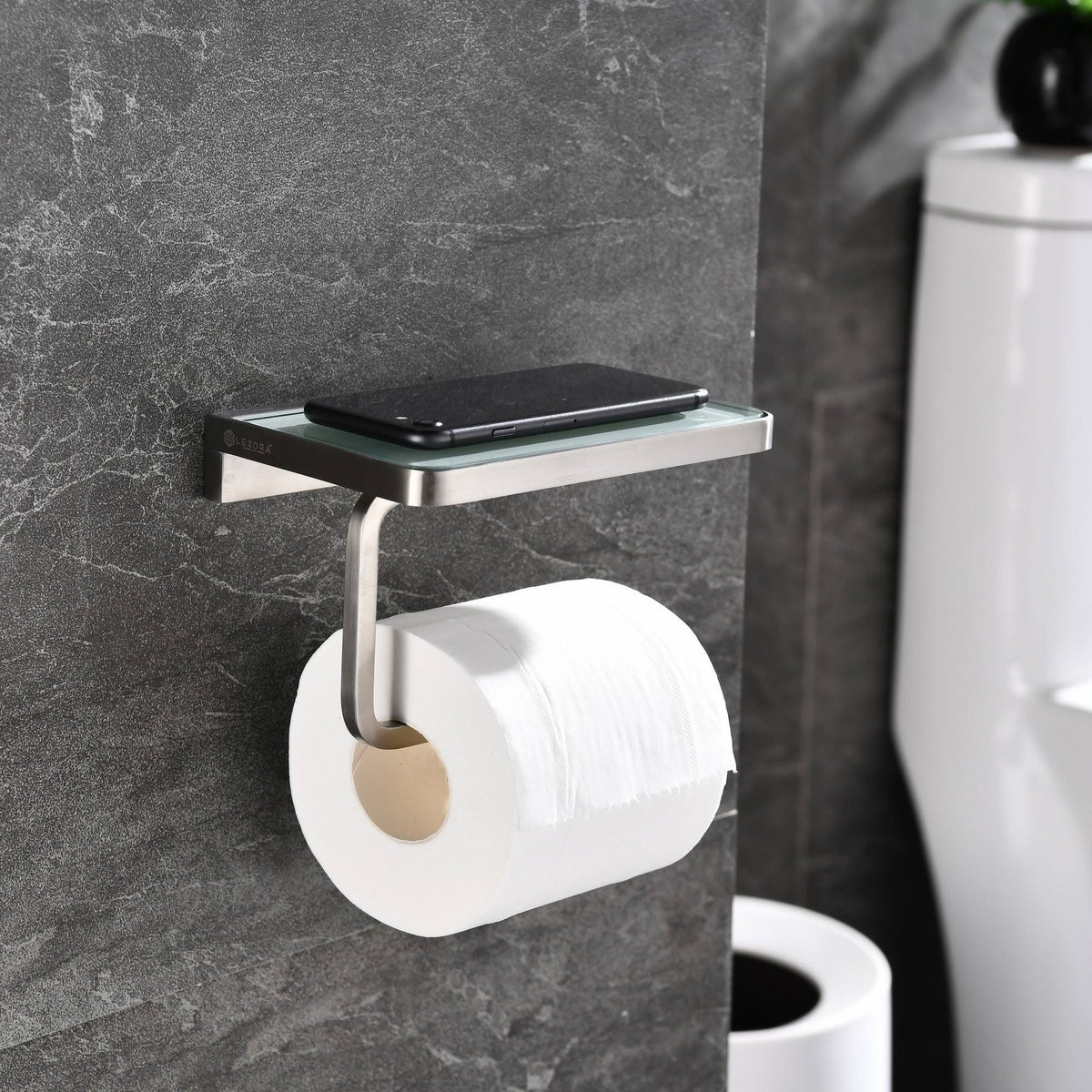 White Glass Shelf with Toilet Paper Holder L25759