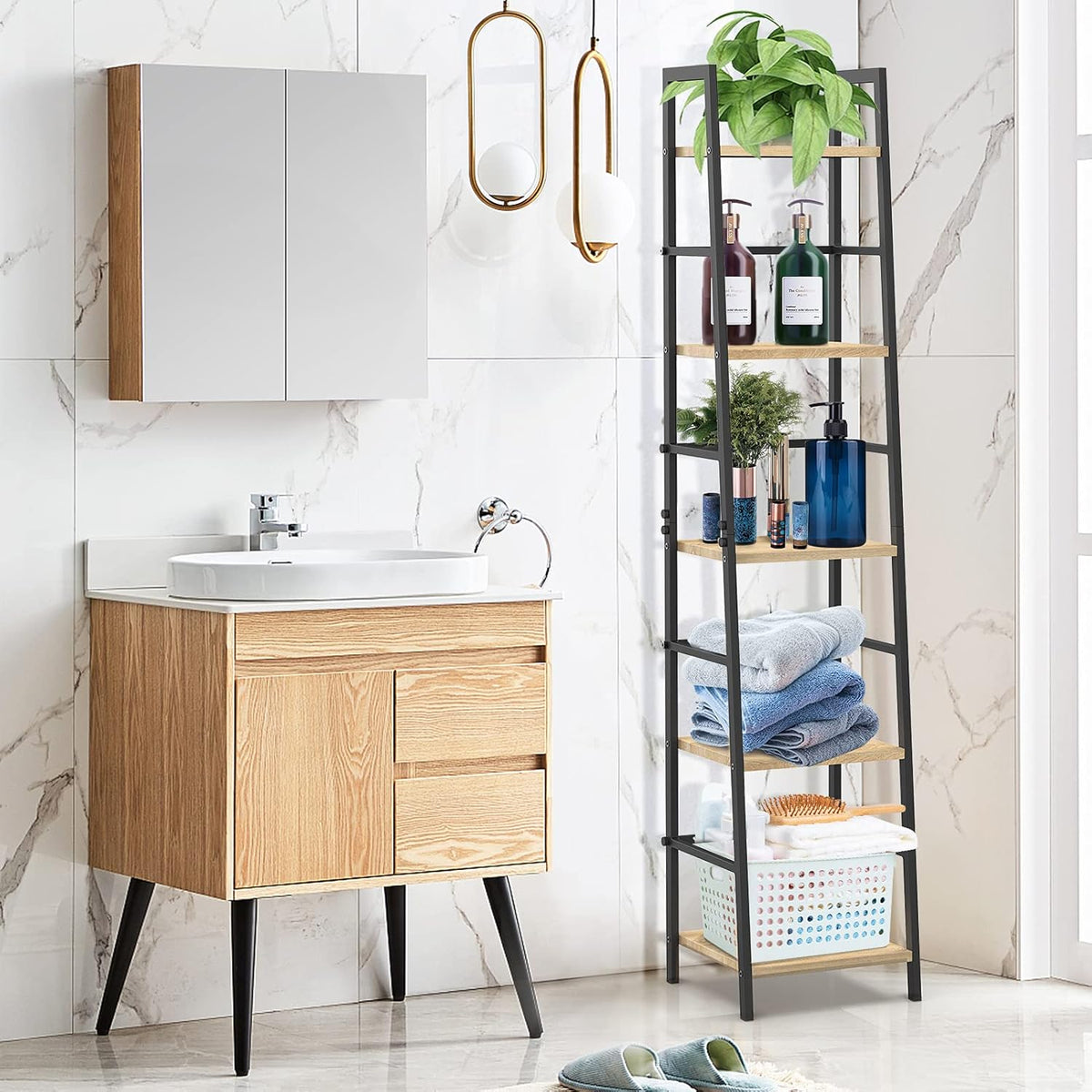 5-Tier Wood and Metal Ladder Shelf Bookcase G3667