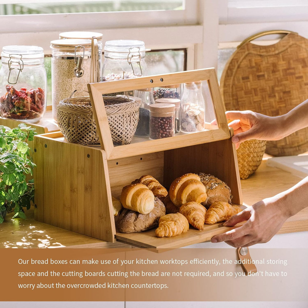 Bamboo Bread Box with Cutting Board E197349