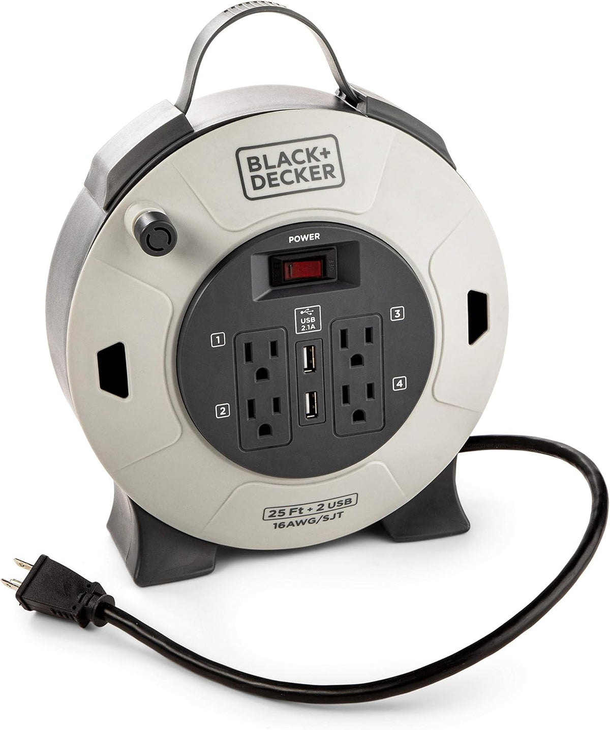 Retractable Extension Cord, 25 ft, 4 Outlets, 2 USB Ports F9981
