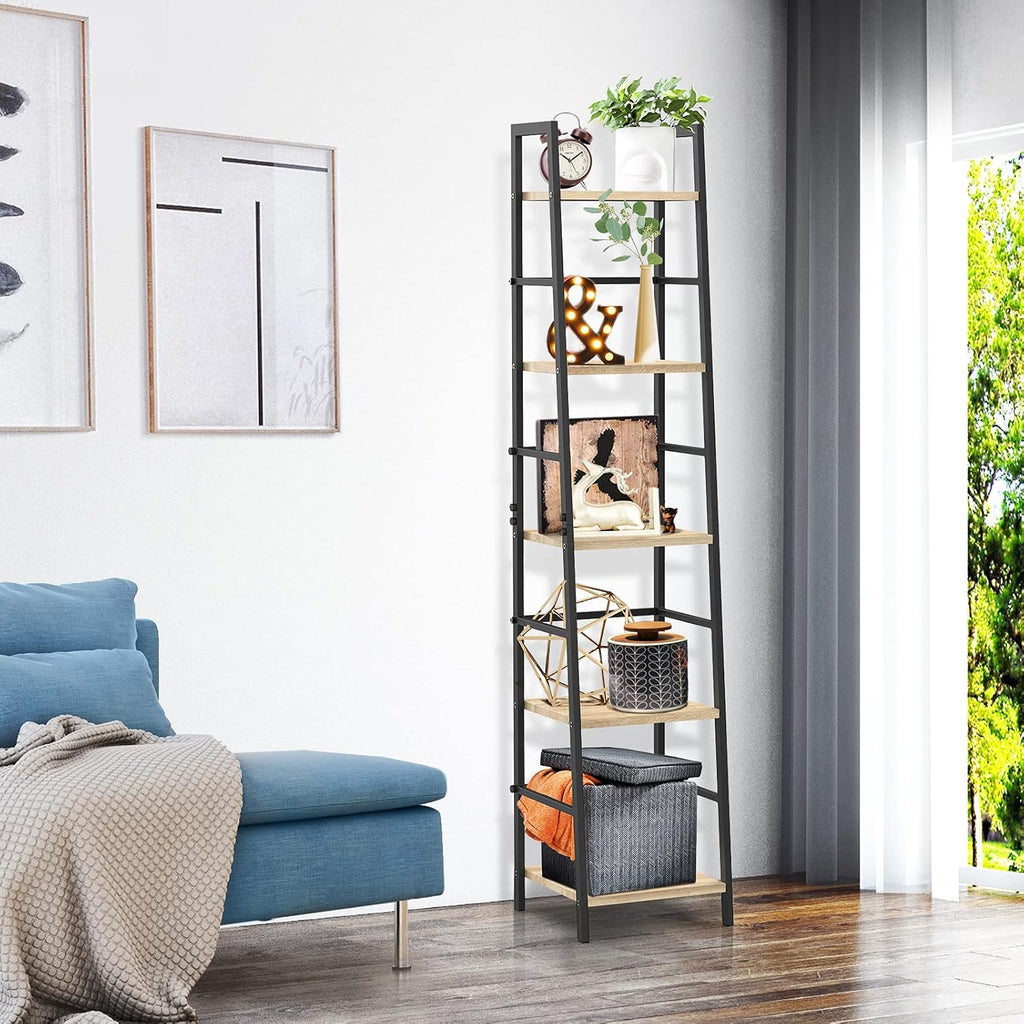 5-Tier Wood and Metal Ladder Shelf Bookcase G3667