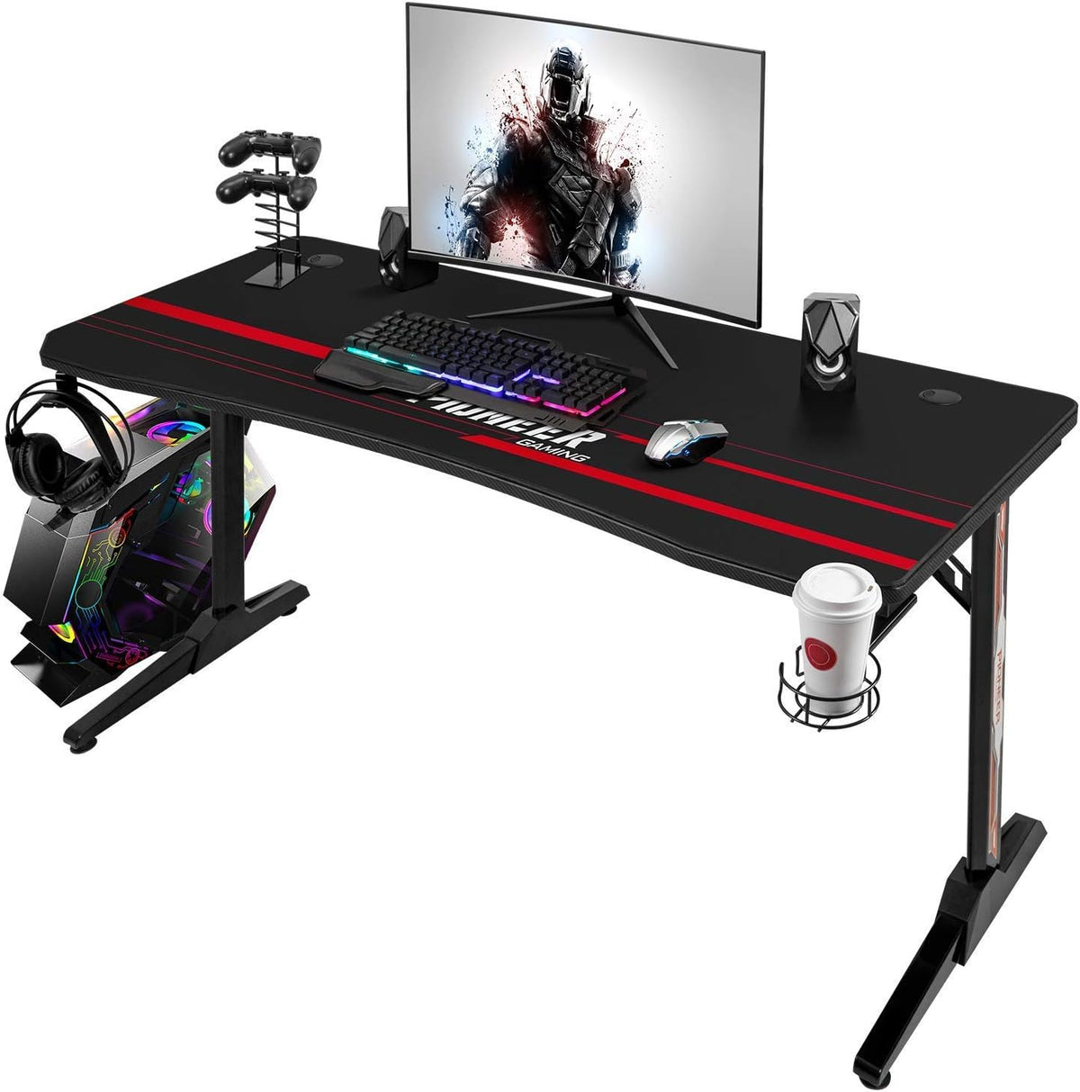 55 Inch Black T-Shaped Gaming Desk with Mouse Pad Z919410