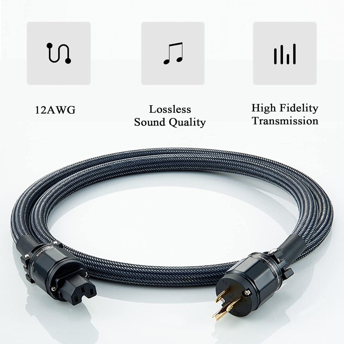 12AWG Braided Sleeves HiFi AC Power Cable 6.6FT P54242