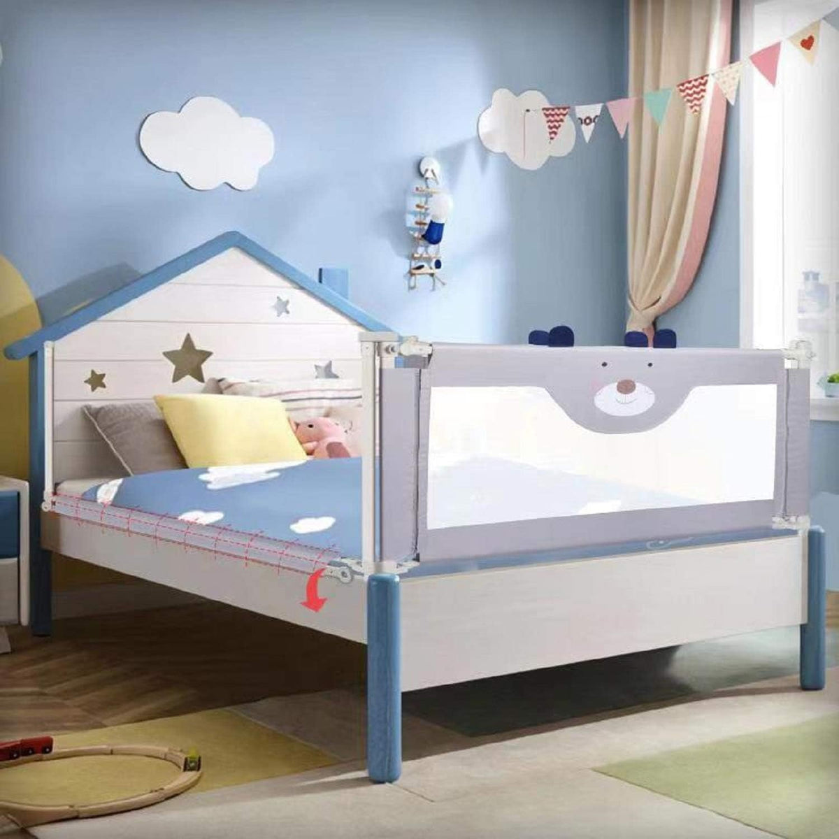 Extra Tall Collapsible Double Lock Bed Rails for Toddlers Queen Size W97013