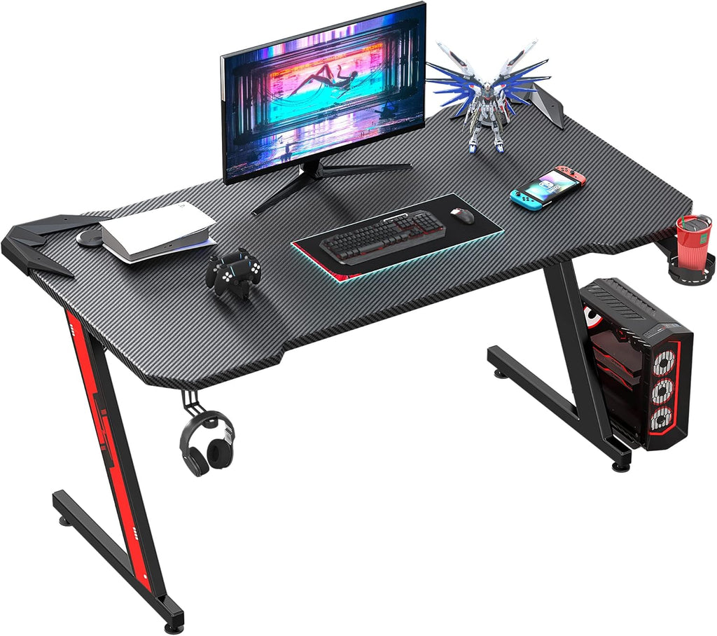 44 Inch Black Gaming Desk with Cup Holder & Headphone Hook H6089