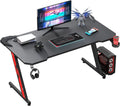 44 Inch Black Gaming Desk with Cup Holder & Headphone Hook H6089