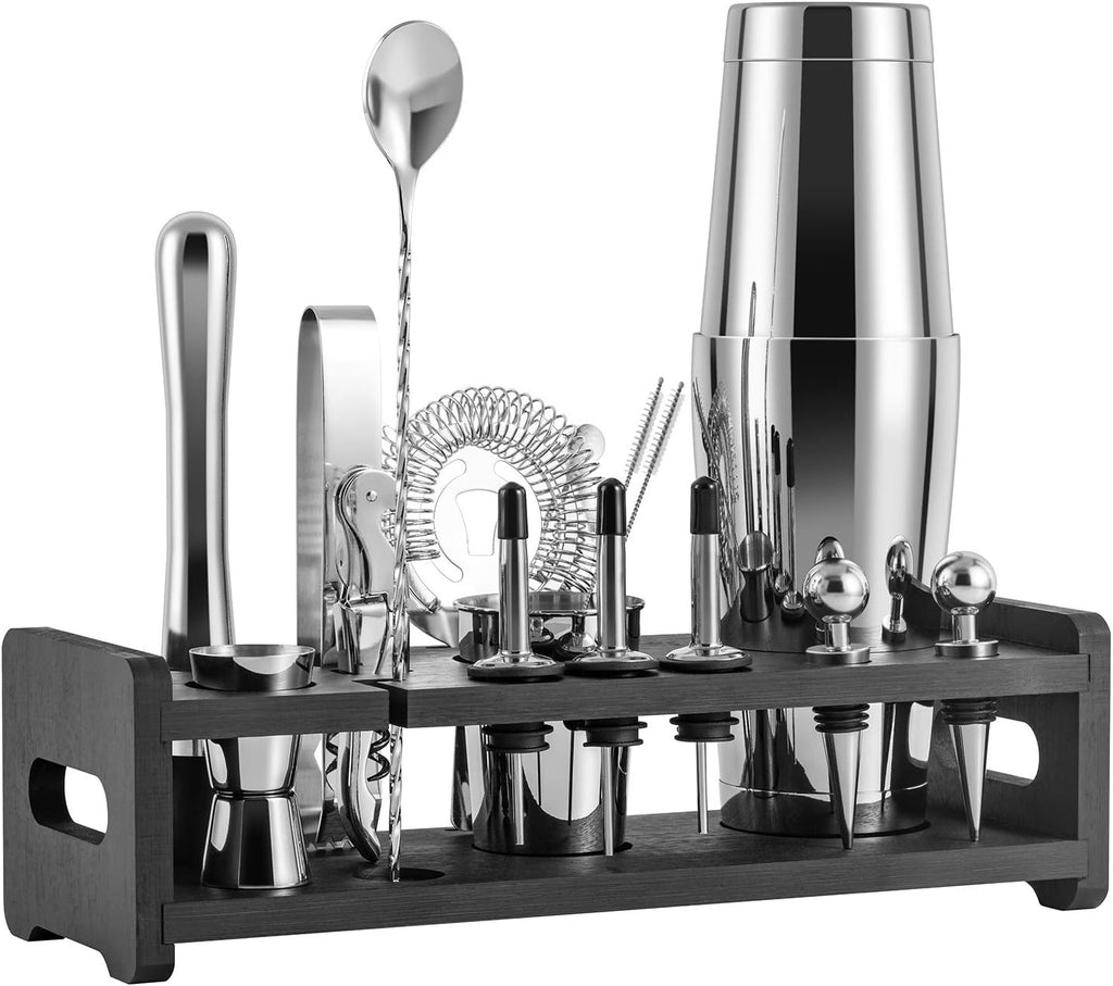 24-Piece Stainless Steel Cocktail Shaker Set with Stand and Velvet Carry Bag B454241