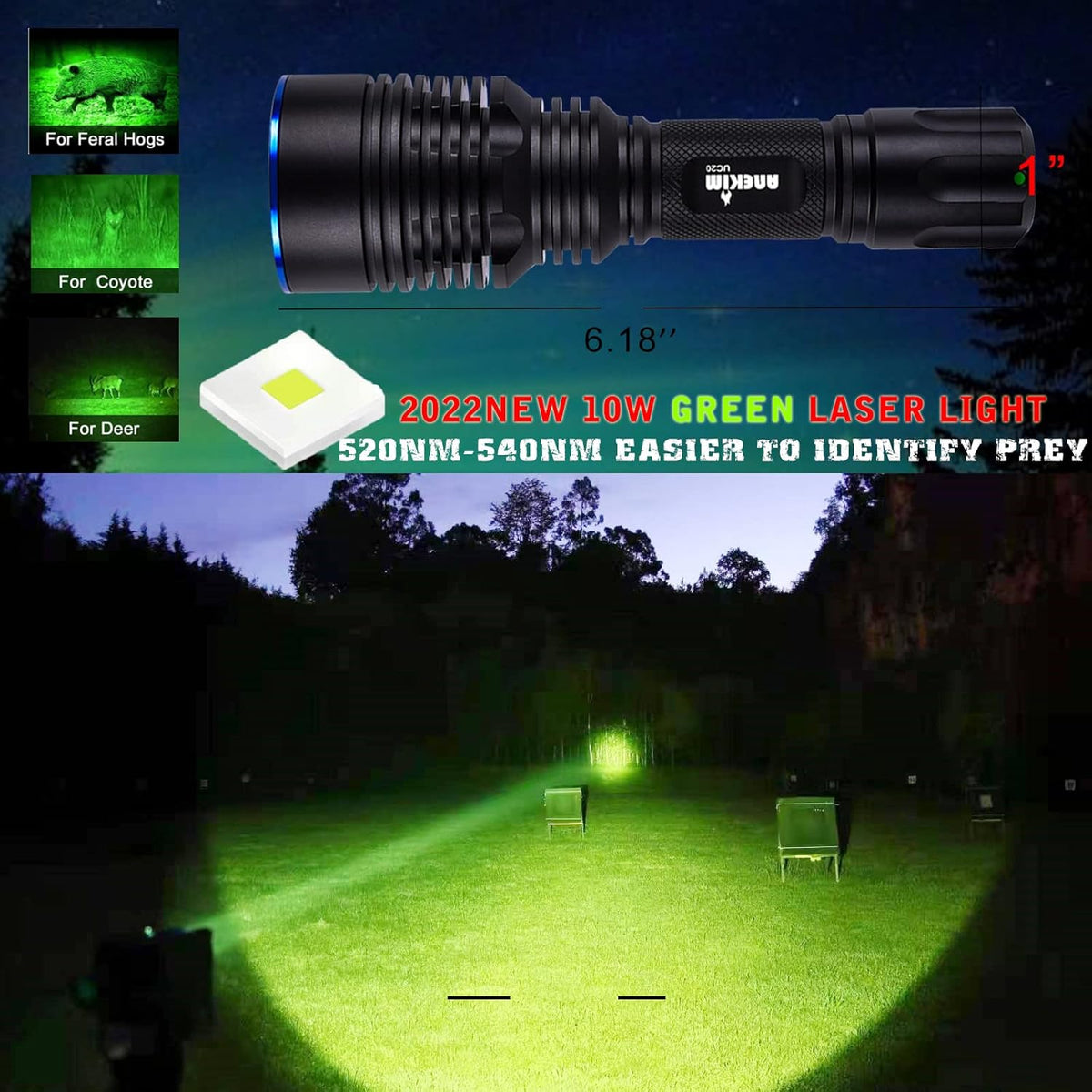 Green Tactical Flashlight Rechargeable Picatinny Mount O2617