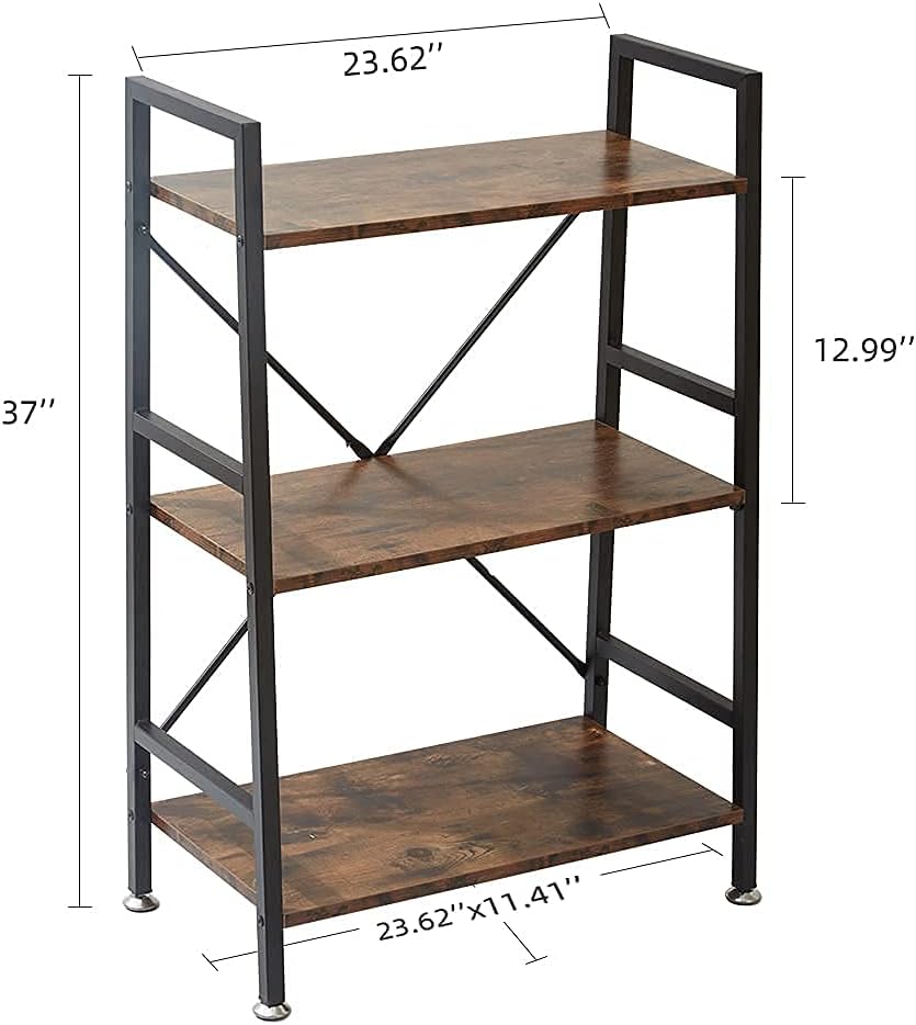 3 Tier Rustic Wood and Metal Bookshelf R747149