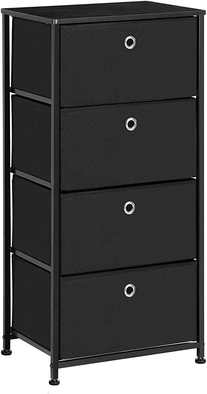 4 Tier Black Dresser Storage Cabinet with 4 Fabric Drawers C543