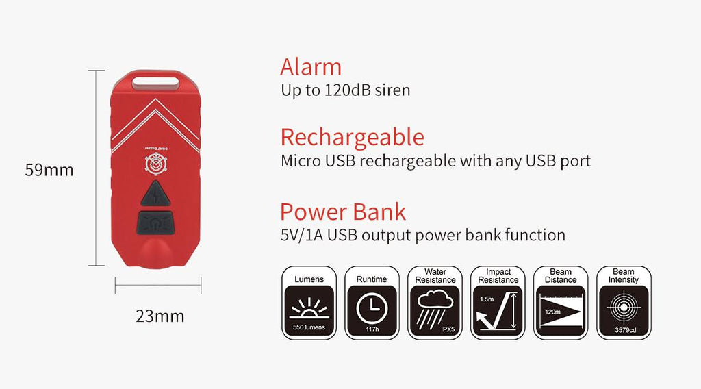 USB Rechargeable Personal Alarm and Flashlight A62606