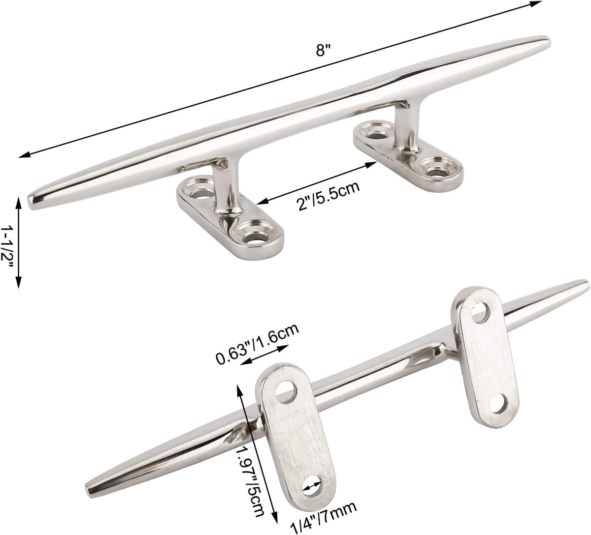 2 Pack 8 inch Casted 316 Stainless Steel Open Base Cleat Z6894