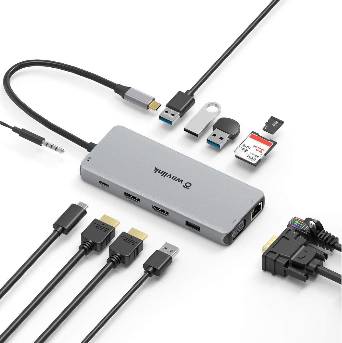 USB C Hub 13-in-1 Triple Display Docking Station with HDMI Ethernet USB SD Card Reader Audio Jack O81786