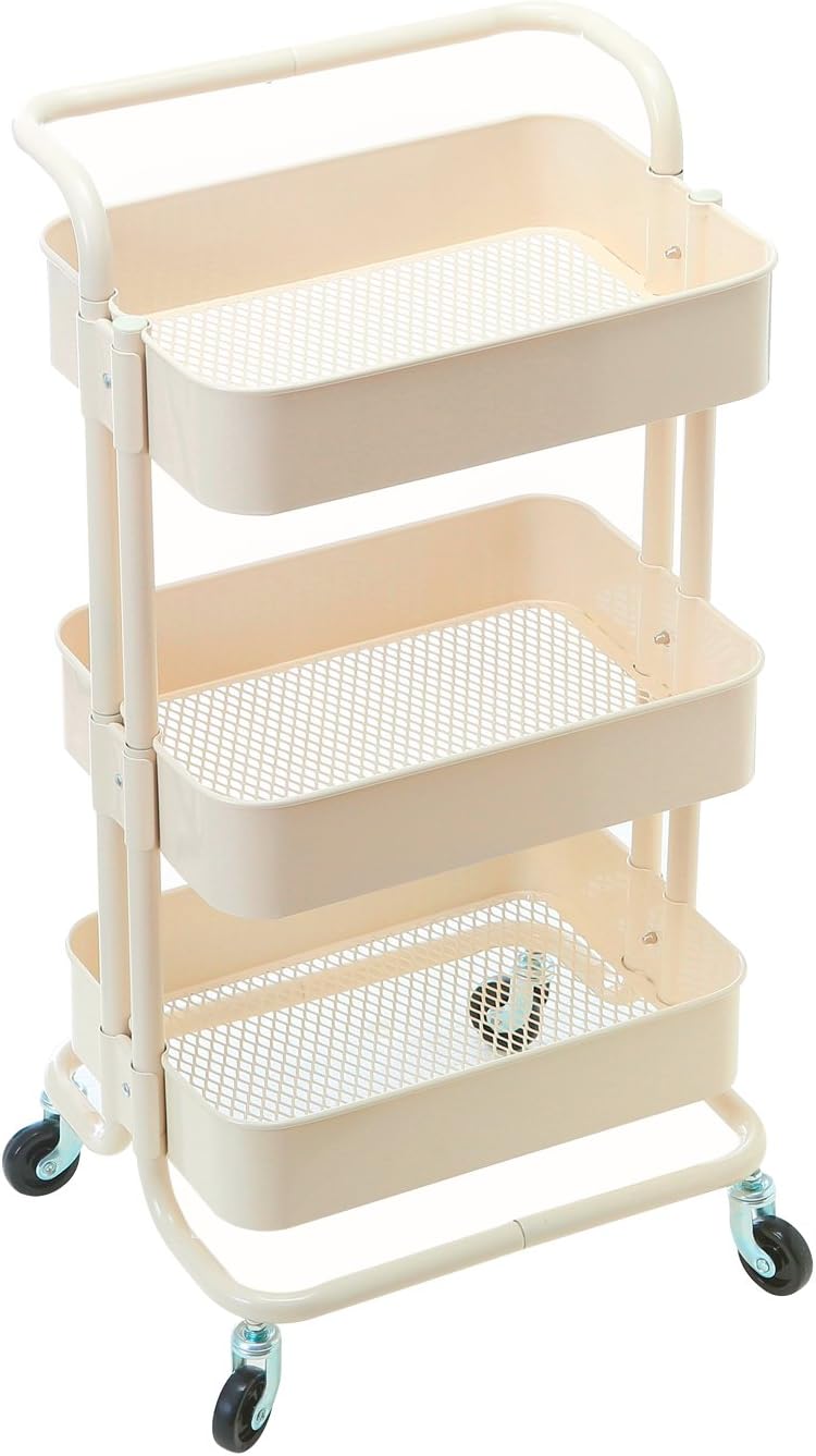 3-Tier Metal Rolling Utility Cart with Handles K1400