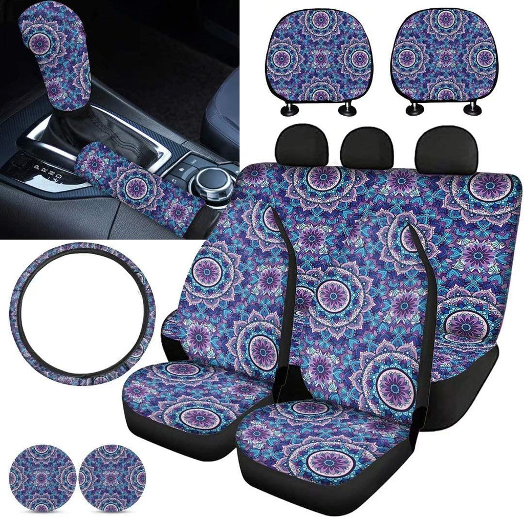 Purple Sugar Skull Car Seat Cover Set 11 PCS S341