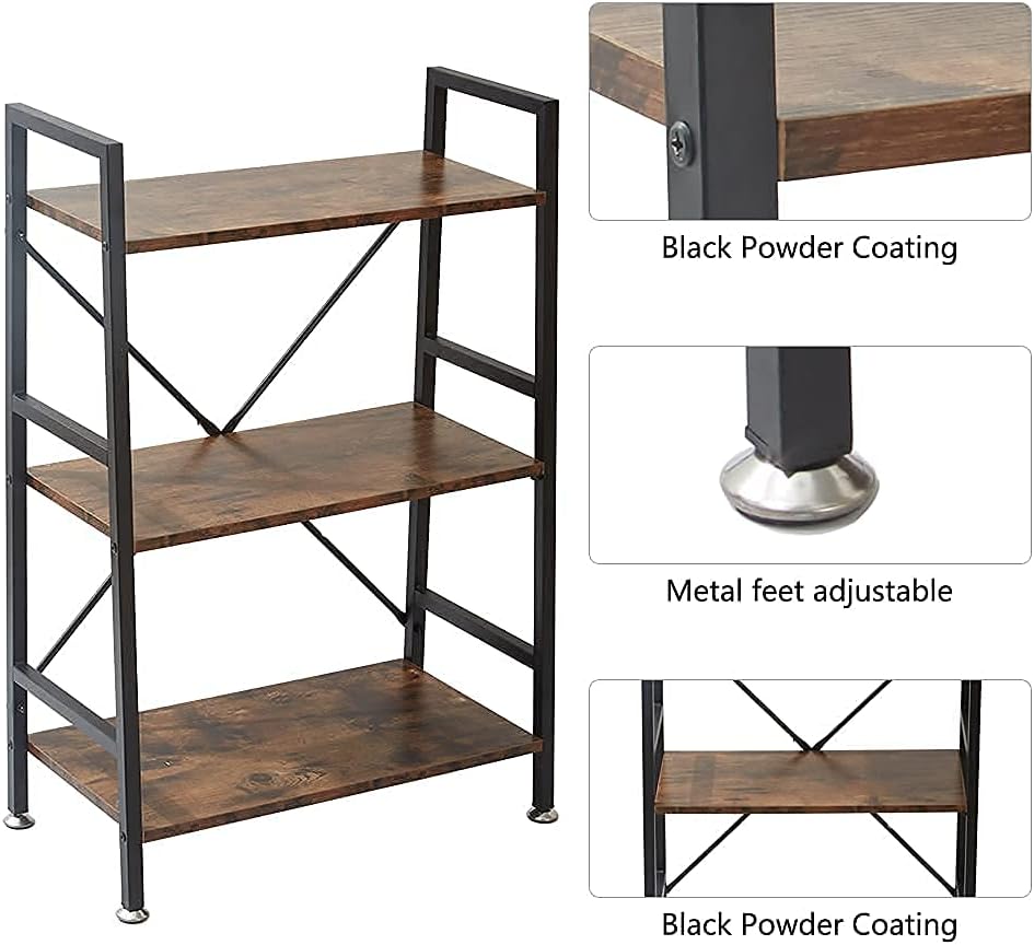 3 Tier Rustic Wood and Metal Bookshelf R747149