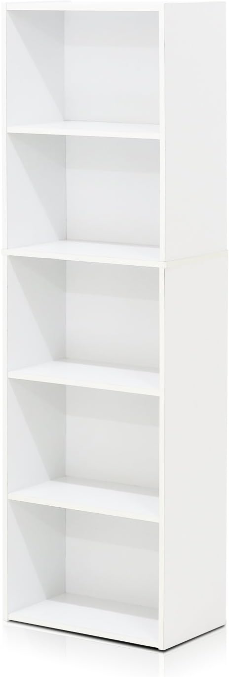 5-Tier Reversible Color Open Shelf Bookcase, White & 3-Tier Adjustable Shelf Bookcase, White W538