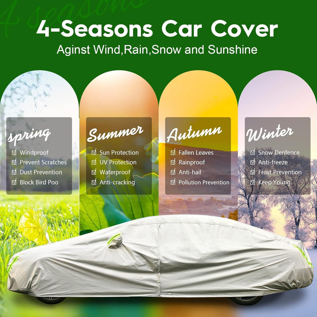 6 Layers Waterproof All Weather Car Cover with Zipper I4633