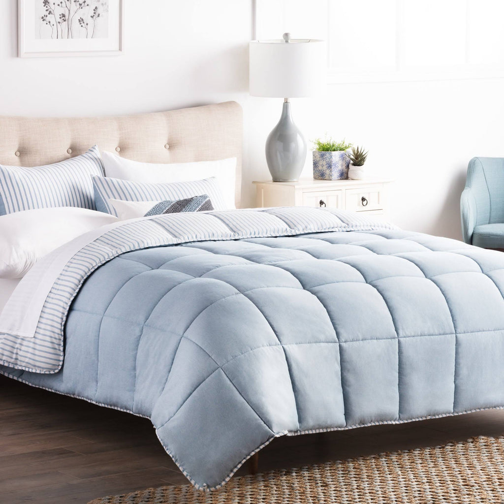 Striped Reversible Chambray Down Alternative Comforter Set Twin XL O99941