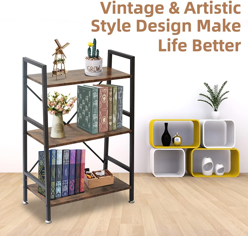 3 Tier Rustic Wood and Metal Bookshelf R747149