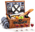 4 Person Wicker Picnic Basket Set with Insulated Cooler Bag and Picnic Blanket E829