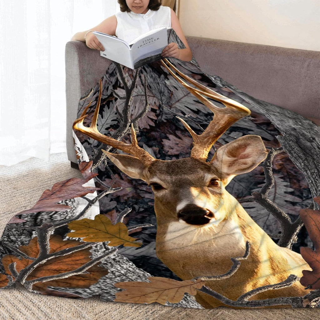Camo Buck Deer Forest Flannel Blanket 80x60 B24754
