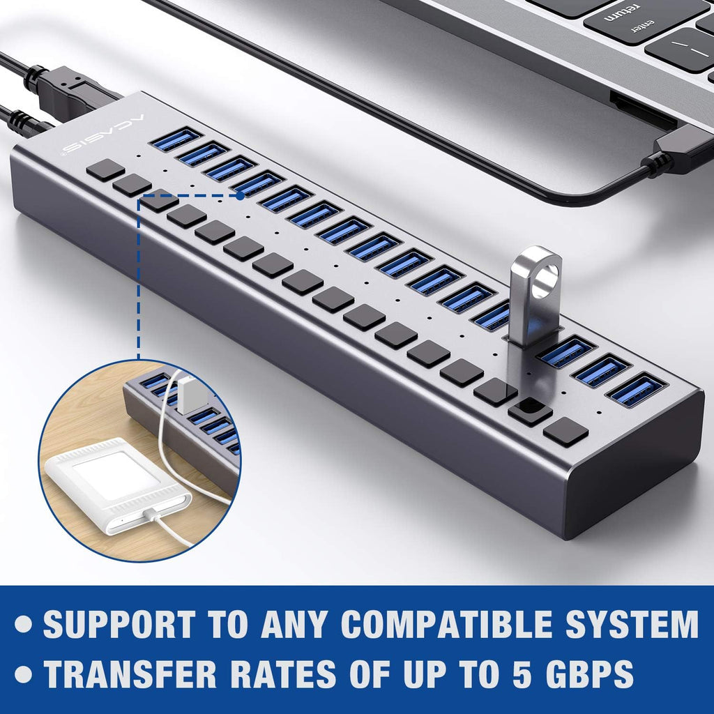 16 Ports USB 3.0 Data Hub with On/Off Switches and Power Adapter H15337